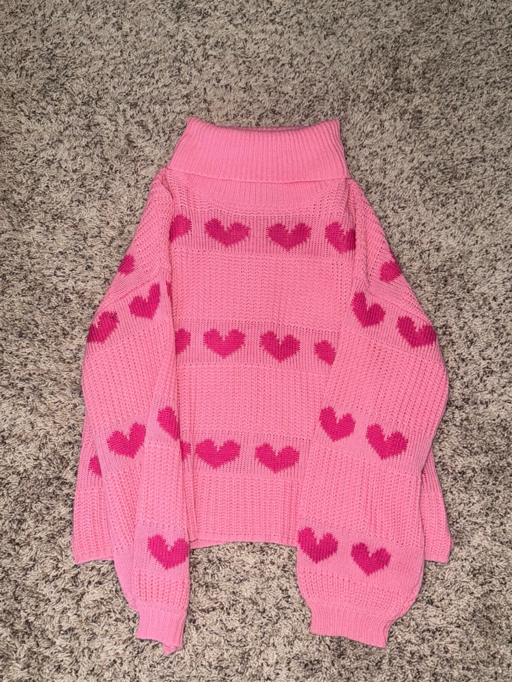 miami Pink Heart-Print Turtleneck Sweater